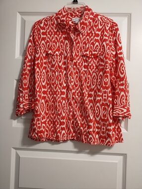 Bright Pink & White Patterned Kim Rogers Petite Button-Up Blouse